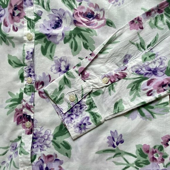 Benetton White and Purple Floral Long Sleeve Button-Down Shirt Size S - Picture 4 of 4